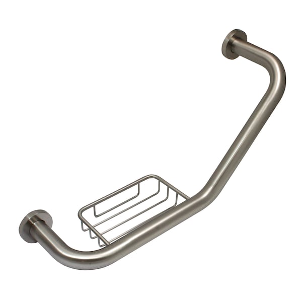 Keeney Mfg Smooth Angled Reversible Grab Bar with Soap Dish, Brushed Nickel, 7.87" L, Stainless Steel GB34211BN - main